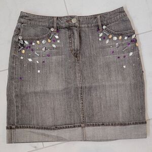 Escada Sport Embellished Gray Denim Skirt Nwot Size 36 US 6